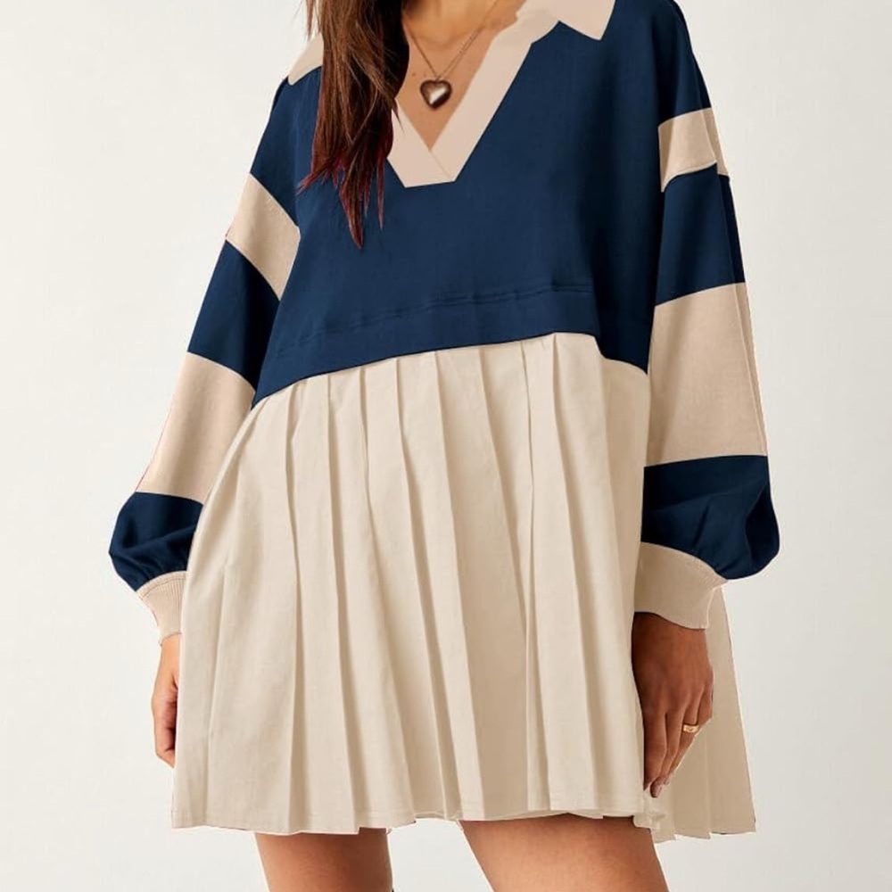 Navy and Beige Striped Women's Dress